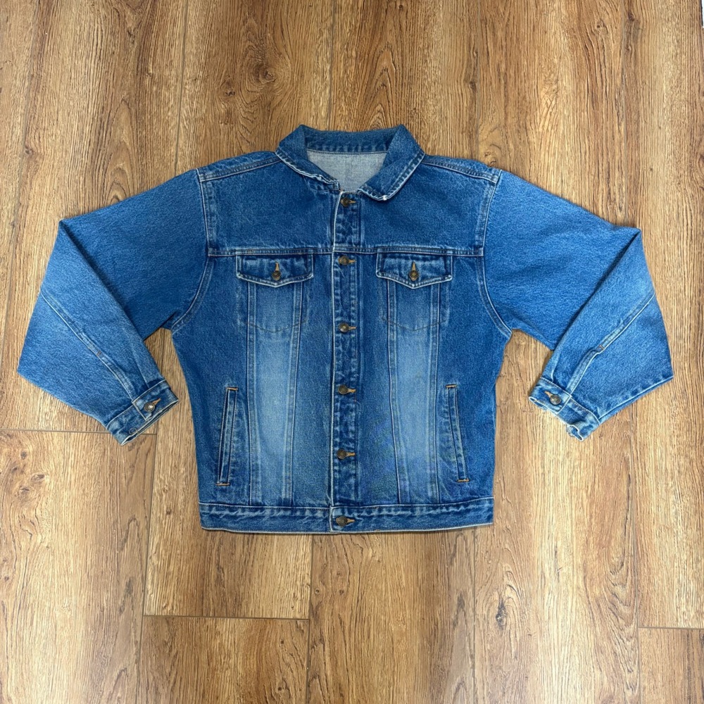 VTG Faded Glory Denim Jacket Blue Classic Trucker Style Button Front Women's M